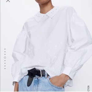 NWOT ZARA Embroidered Poplin Blouse